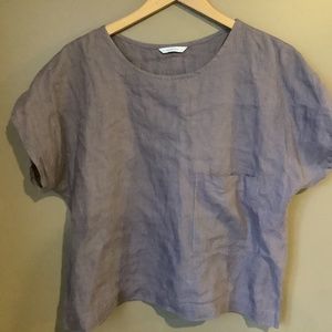 Linenfox purple linen Mona top with pocket Large